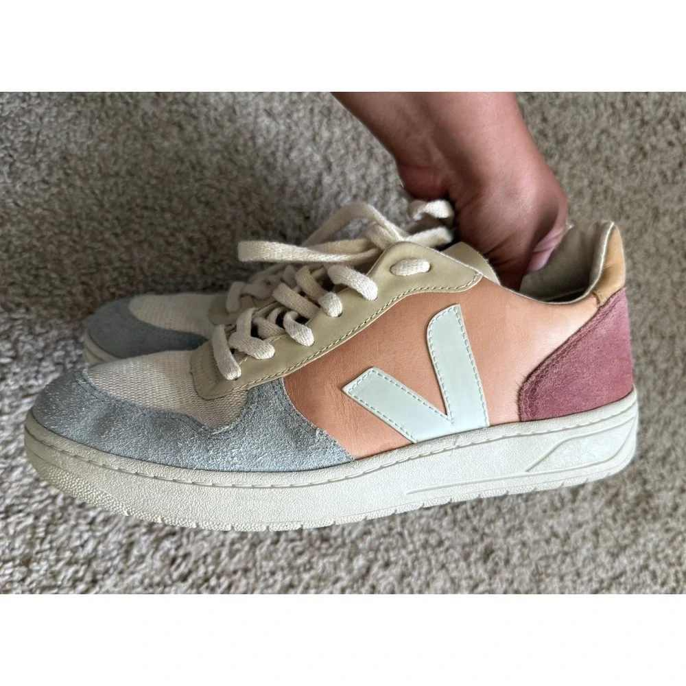 Veja V-10 Womens Sneakers Pink Peach Grey Multi Color Suede Leather Size 9 - Picture 4 of 7